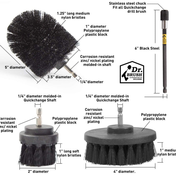 Scrub Cleaning Drill Brush Black Set, All Purpose Drill Power Brushes Kit, 4 pack